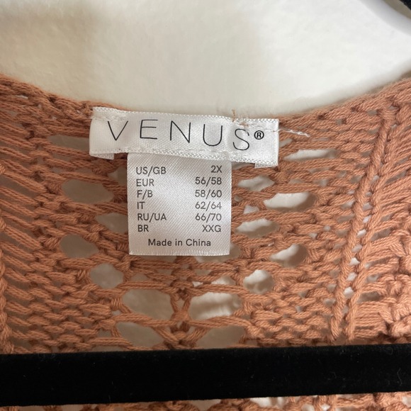 Venus Crochet Cardigan Womens 2X Brown Front Tie Tassel Cotton Longline Festival - Picture 4 of 10